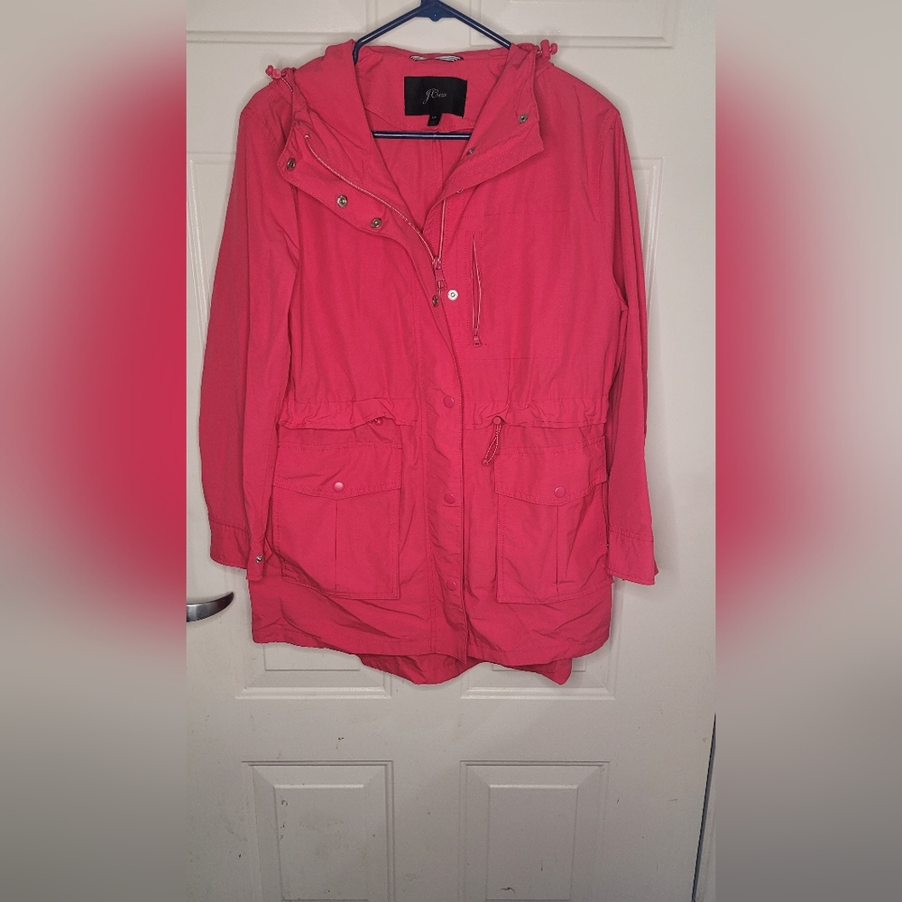 JCrew Lightweight Pink Hooded Rain Jaceket Size MP‎